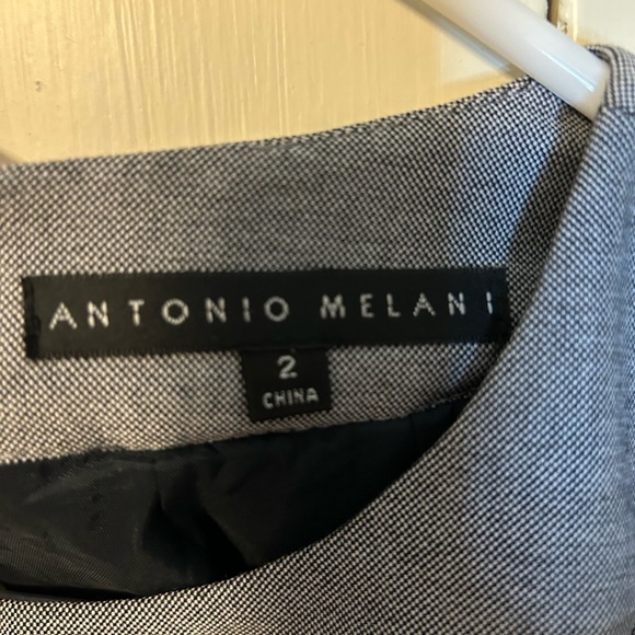 ANTONIO MELANI Gray Pleated Yoke Midi Sheath Dress with Belt - Picture 4 of 4